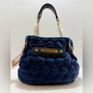 RARE NWT Y2K Juicy Couture Navy Velour Bubble Quilted Satchel Gold Chain
